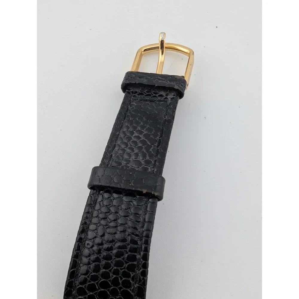 Q&Q Watch Men 32mm Gold Case Black Leather Band- New Battery